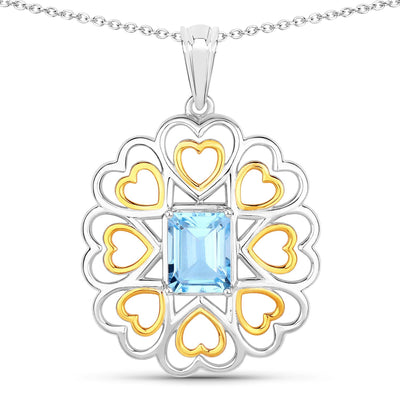 2.60 Carat Genuine Blue Topaz Sterling Silver Pendant