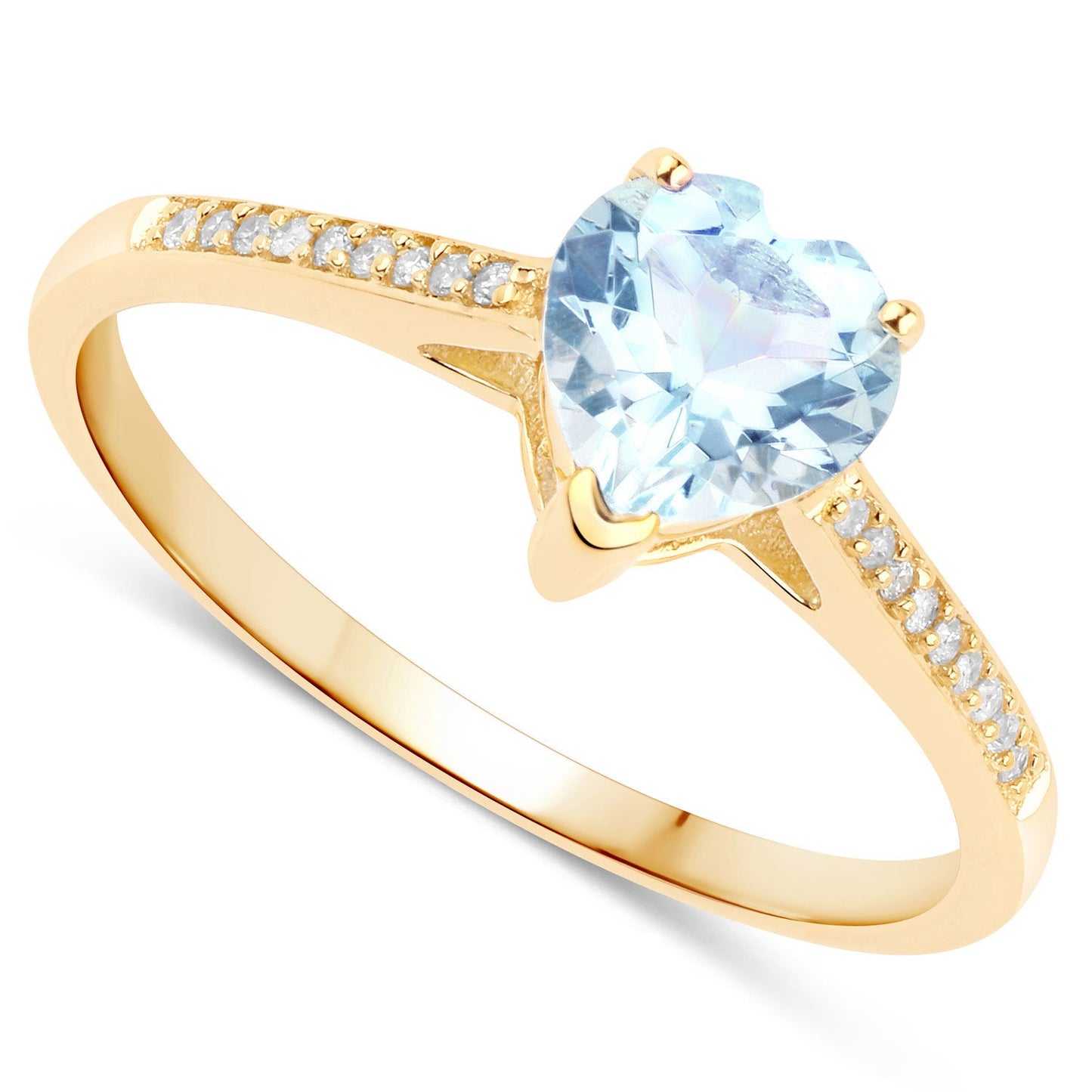 Bague de fiançailles en or jaune 14K avec aquamarine et diamant de 0,65 carat