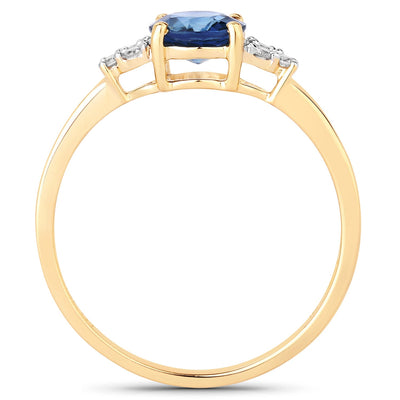 1.08 Carat Blue Sapphire and Diamond 14K Yellow Gold Ring
