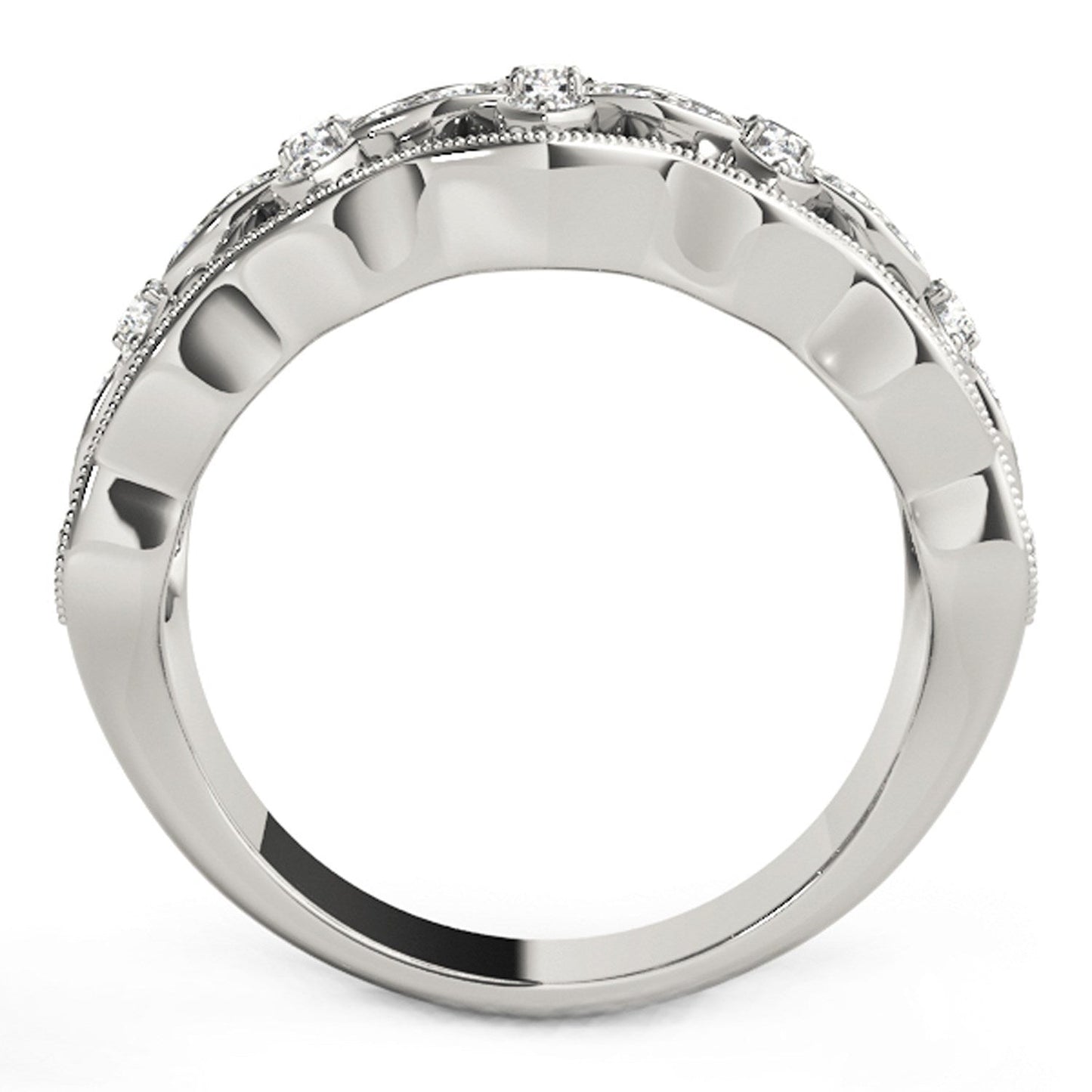 Diamond Studded Four Leaf Clover Ring in 14k White Gold
