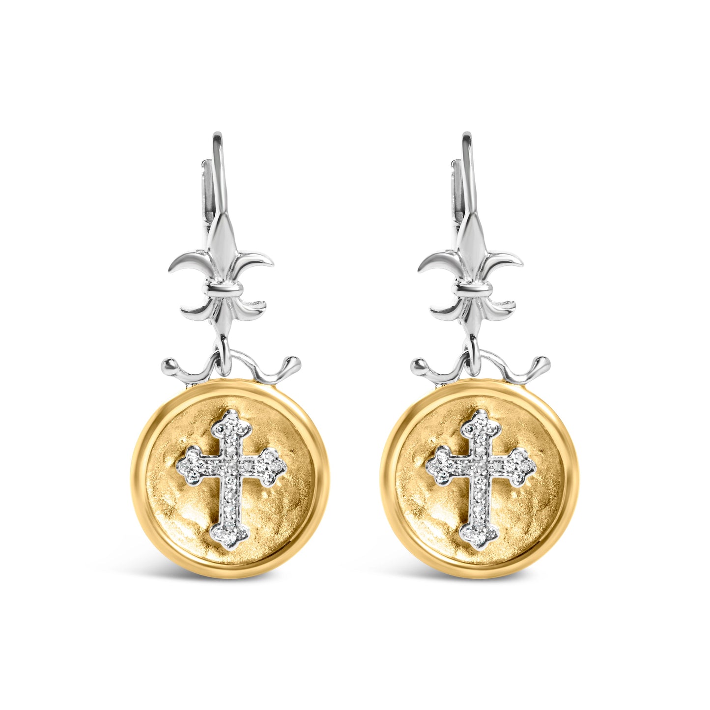 18K Gold Plated Sterling Silver Diamond Medallion Drop Earrings