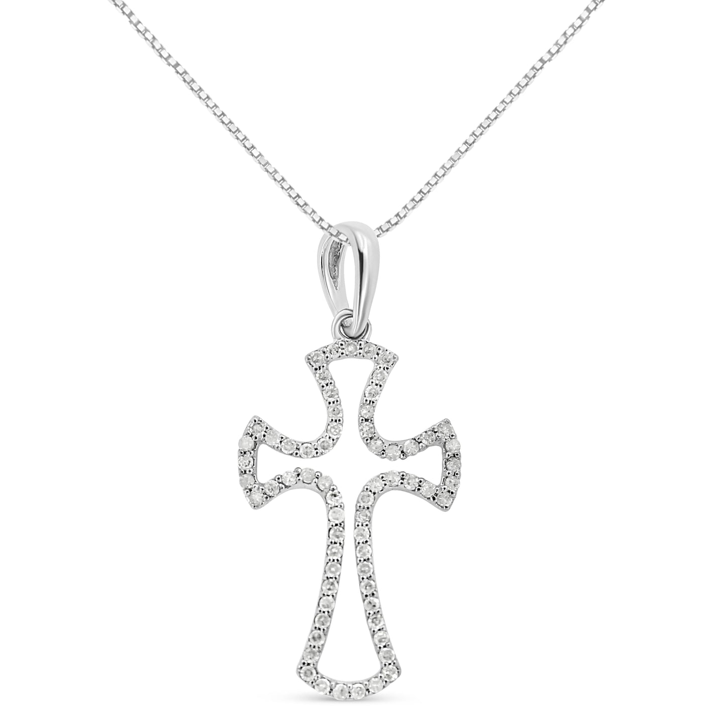 Collier Pendentif Croix Ouverte Encadrée de Diamants en Argent Sterling .925