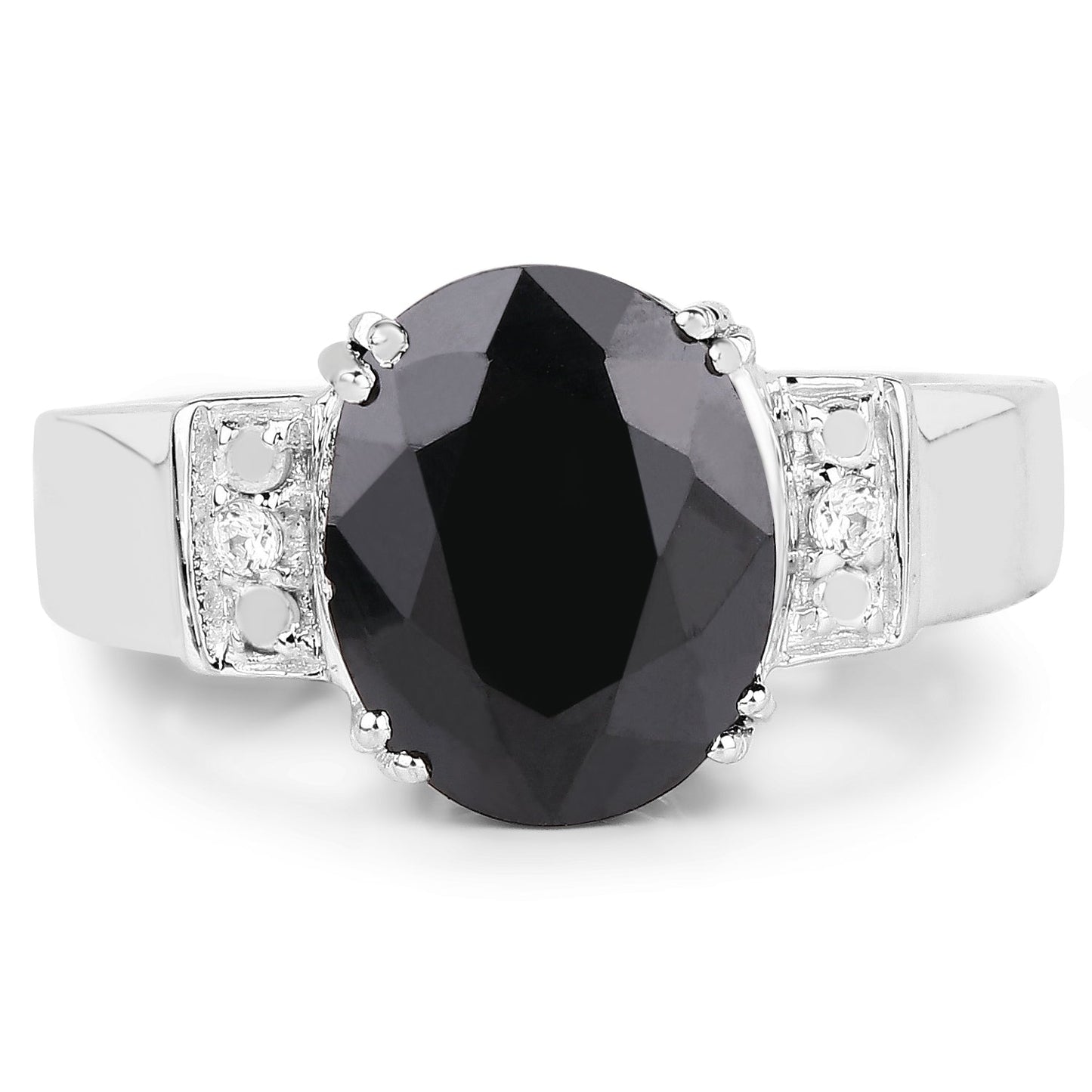 5.29 Carat Black Sapphire & White Topaz Sterling Silver Ring