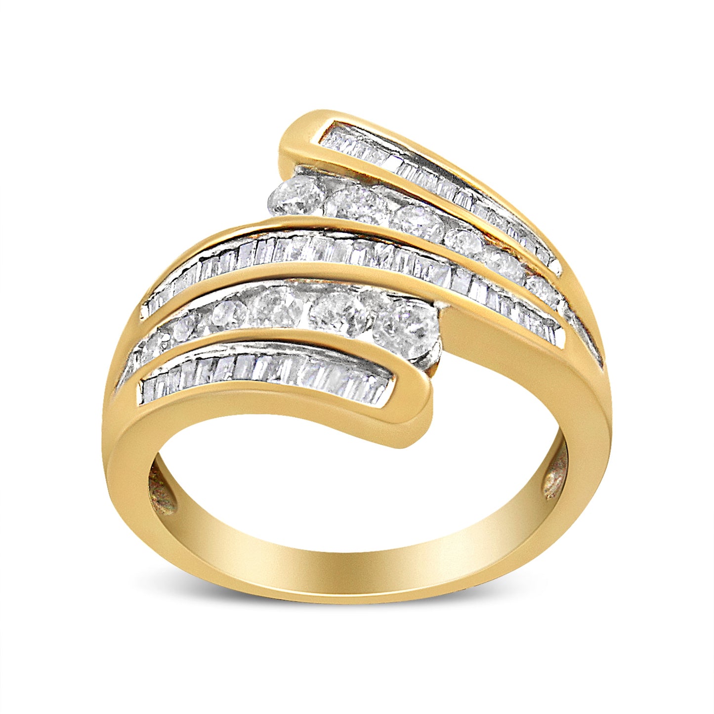 Bague Bypass Multi Rang en Or Jaune 10K avec Diamants - Taille 7