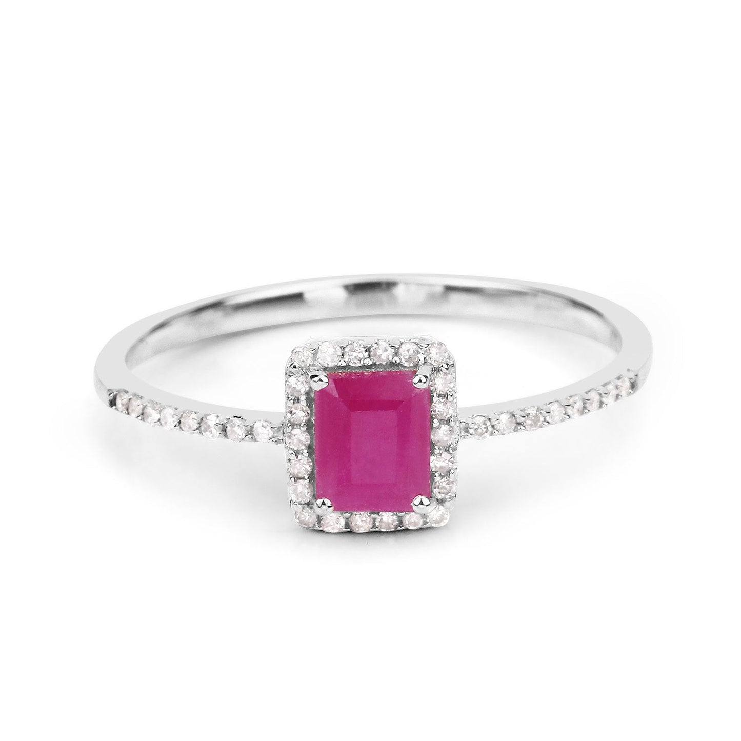 Bague de fiançailles en or blanc 14K avec rubis de 0,58 carat et diamants blancs