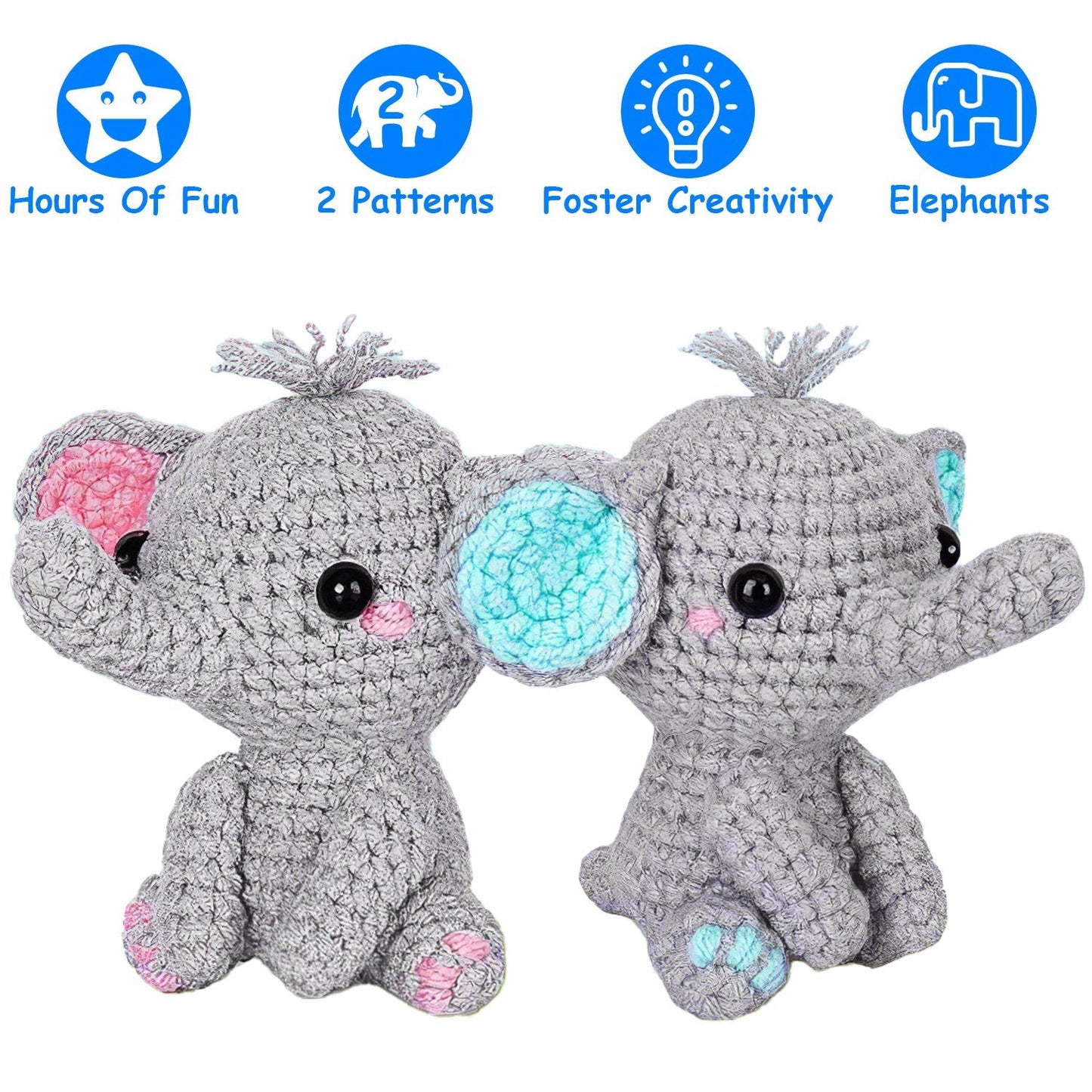 Elephant Crochet Kit for Beginners - DIY Knitting Supplies
