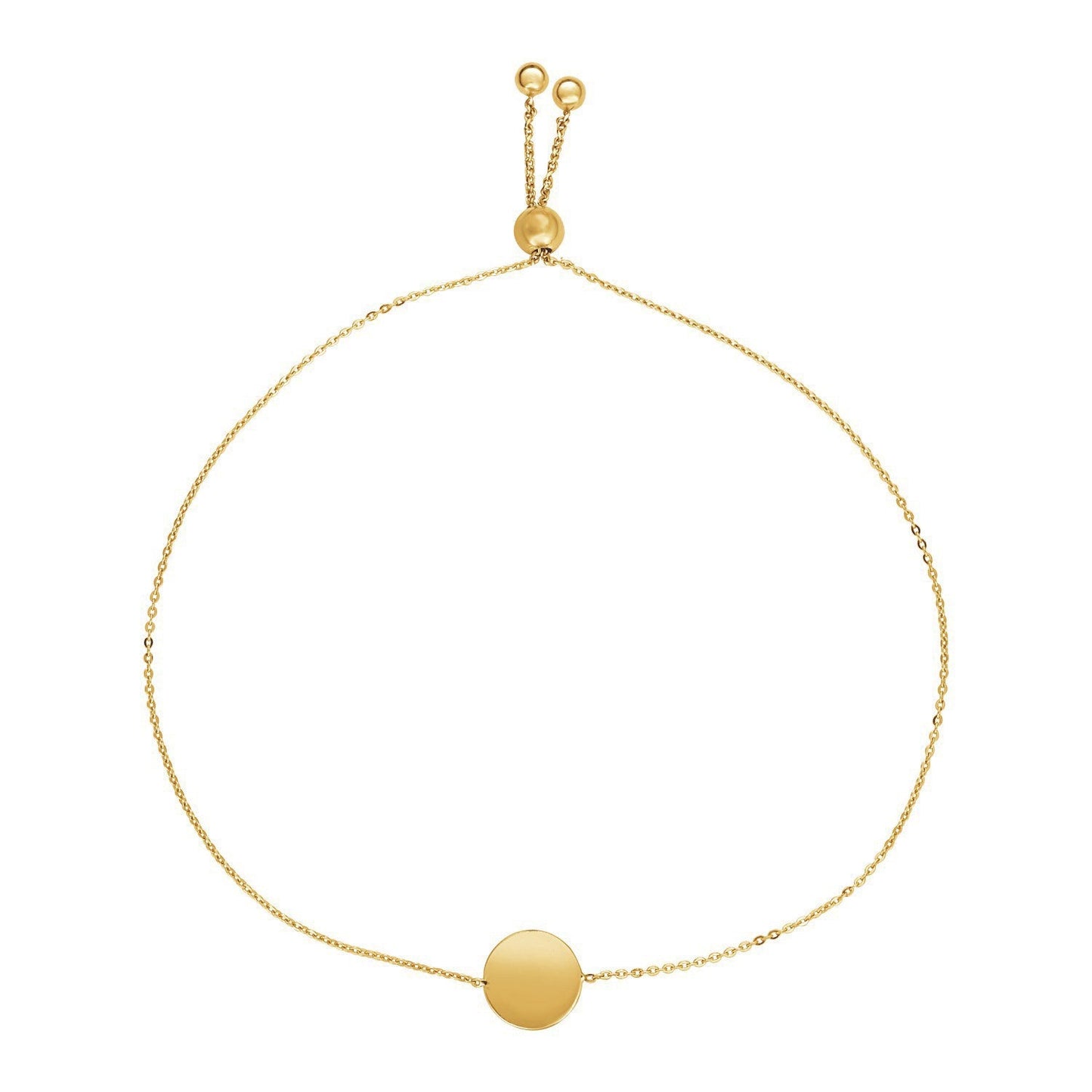 Pulsera Ajustable de Oro Amarillo de 14k con Círculo Brillante