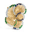 Broche de pétalo de diamante, zafiro y esmeralda en oro amarillo de 18 quilates
