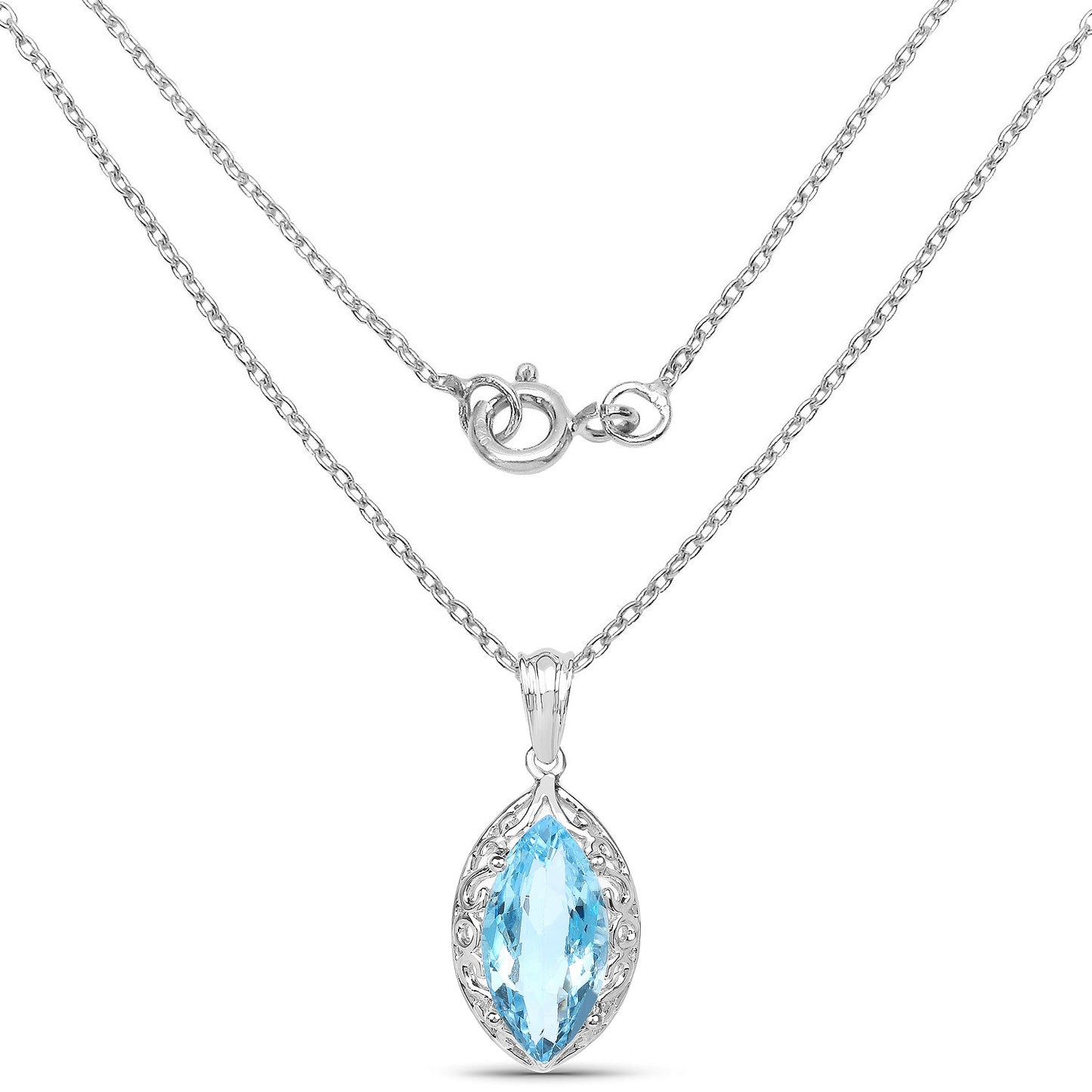 8.22 Carat Genuine Swiss Blue Topaz Pendant in Sterling Silver