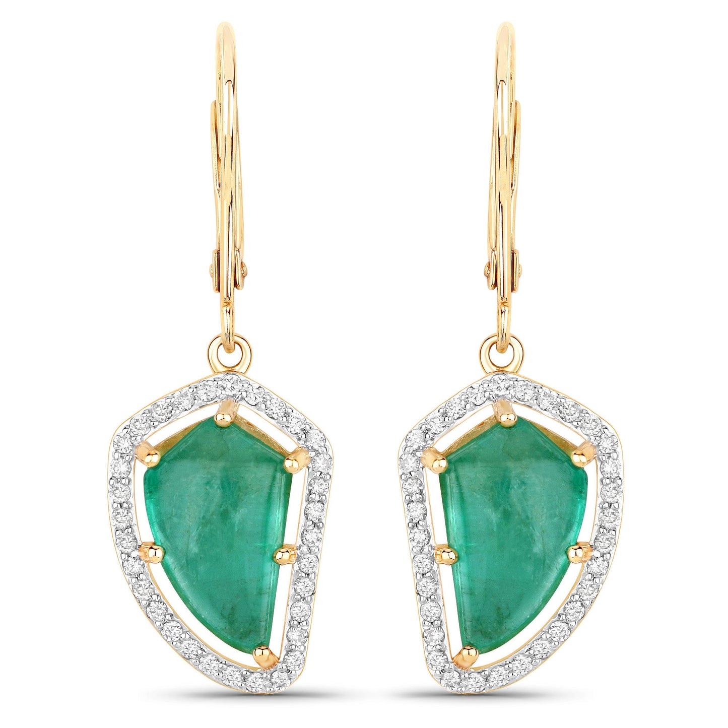 Boucles d'oreilles en or 14K avec émeraudes colombiennes et diamants de 7,56 carats