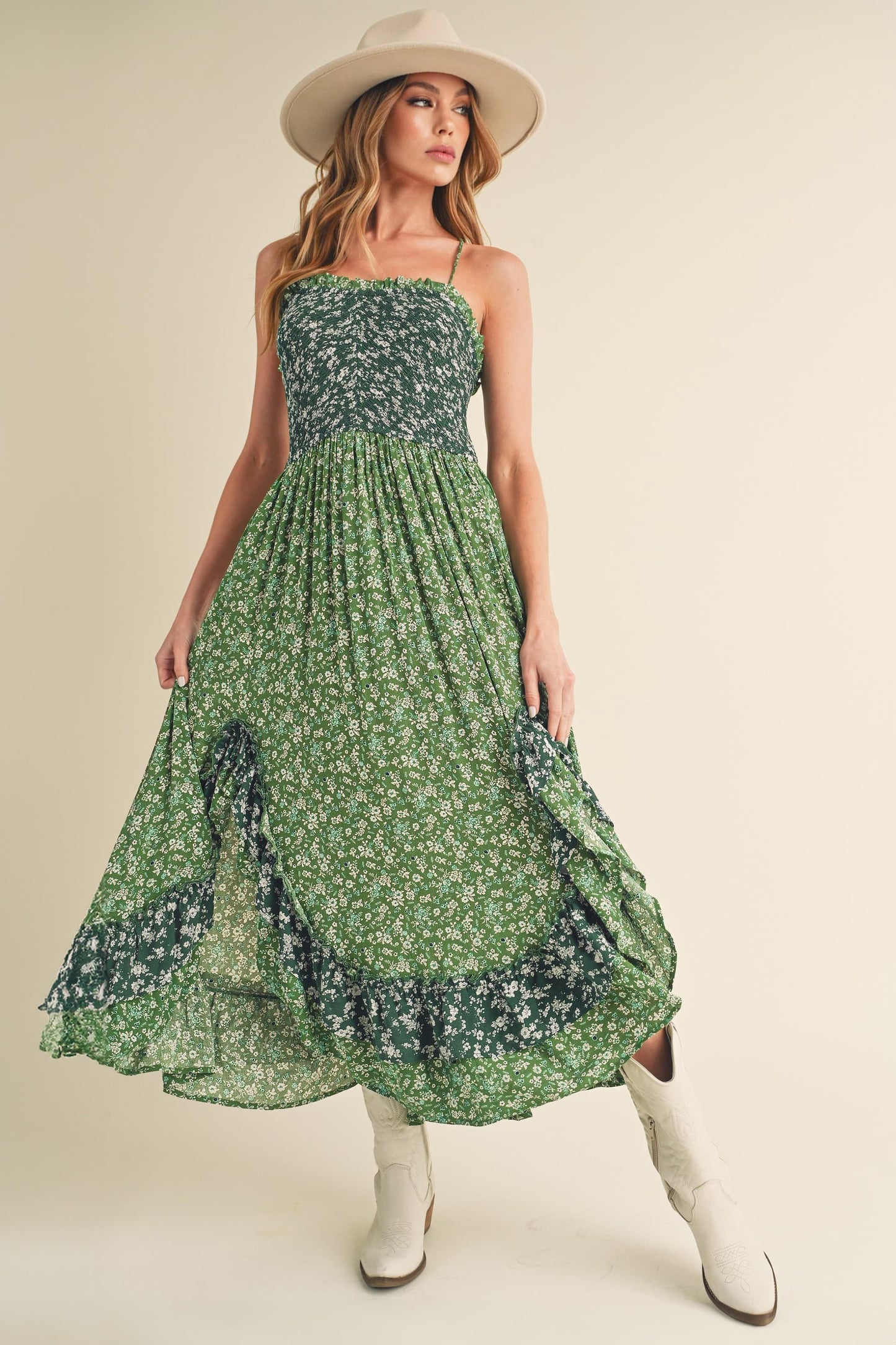 Ditsy Floral Ruffled Hem Maxi Cami Dress for Women