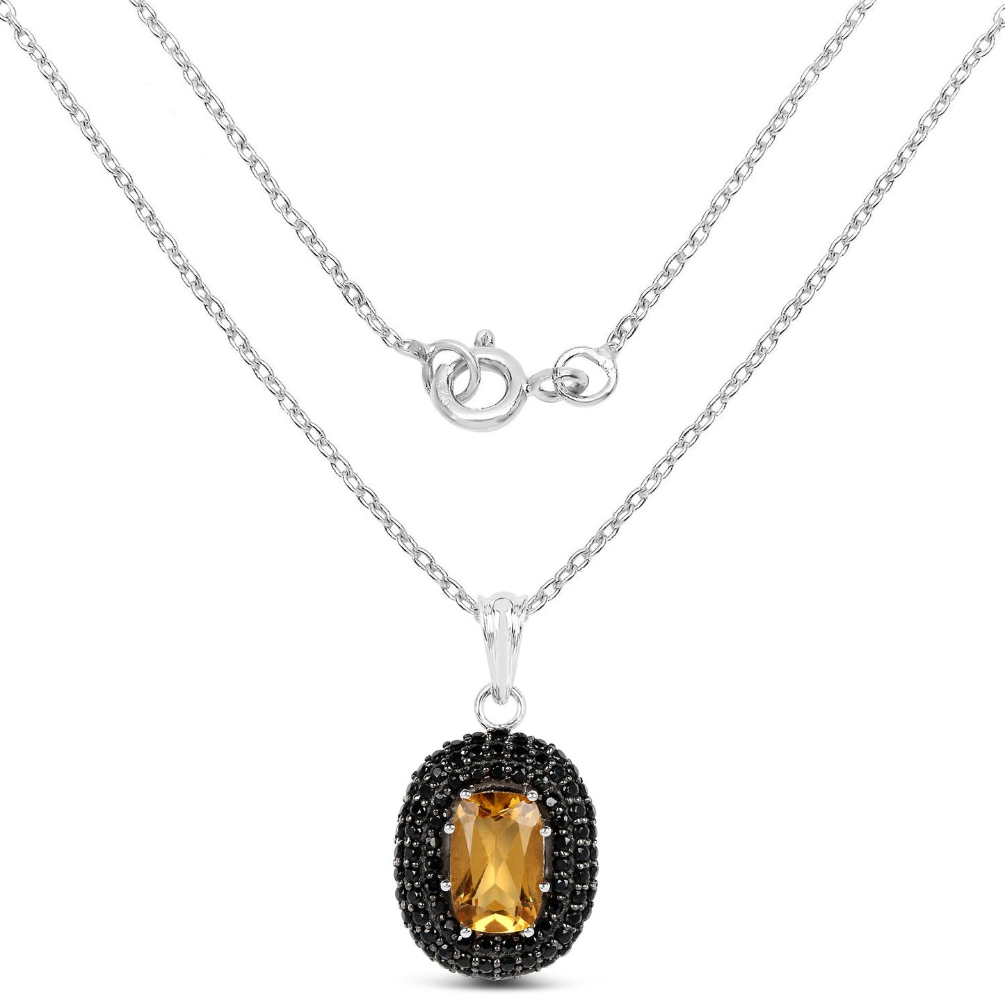 Pendentif en Citrine et Spinelle Noir de 5,85 Carats en Argent Sterling