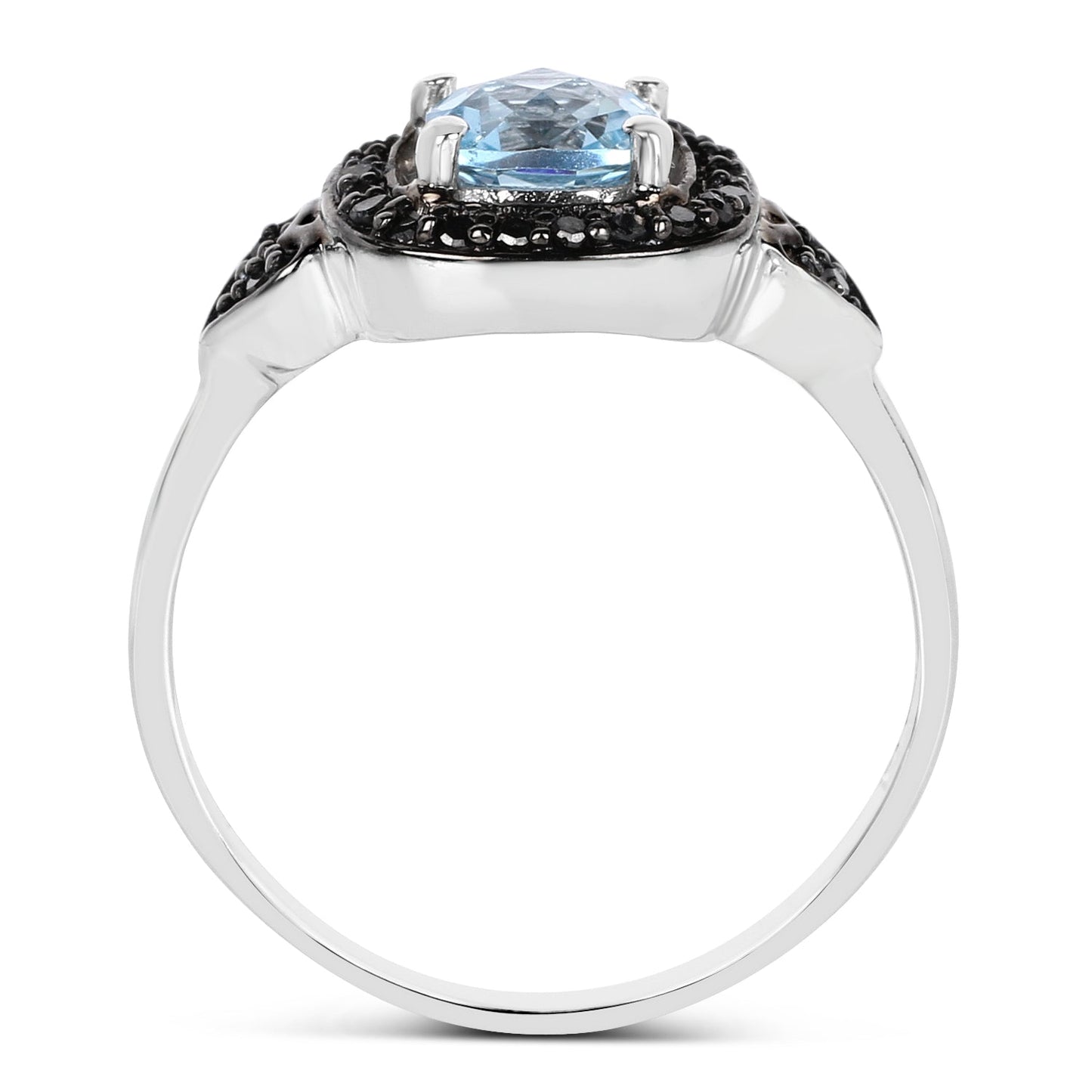 1.19 Carat Swiss Blue Topaz & Black Diamond Sterling Silver Ring