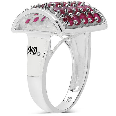 3.01 Carat Genuine Ruby & White Diamond Sterling Silver Ring