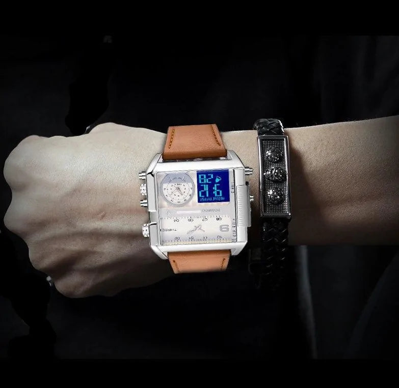 Montre de luxe sportive carrée en cuir