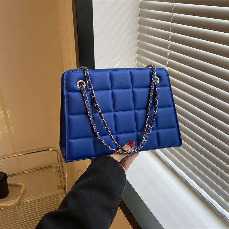 Plaid Diamond-Pattern Embroidered Shoulder Bag for Women