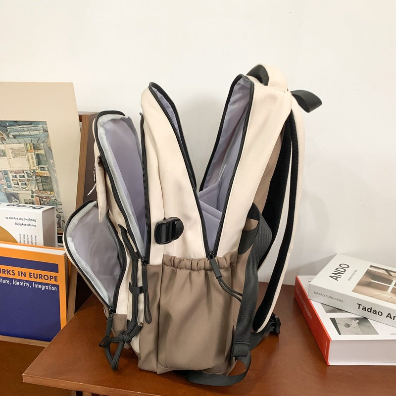 Mochila de Moda Doble de Color Contrastante para Hombre de Gran Capacidad