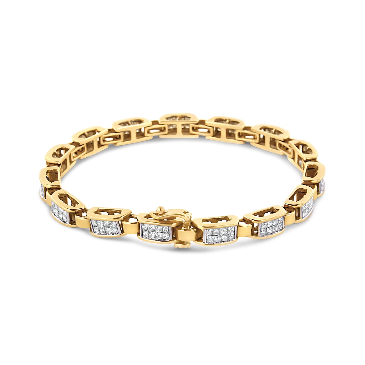 14K Yellow Gold Princess-Cut Diamond Link Tennis Bracelet - 7.25"