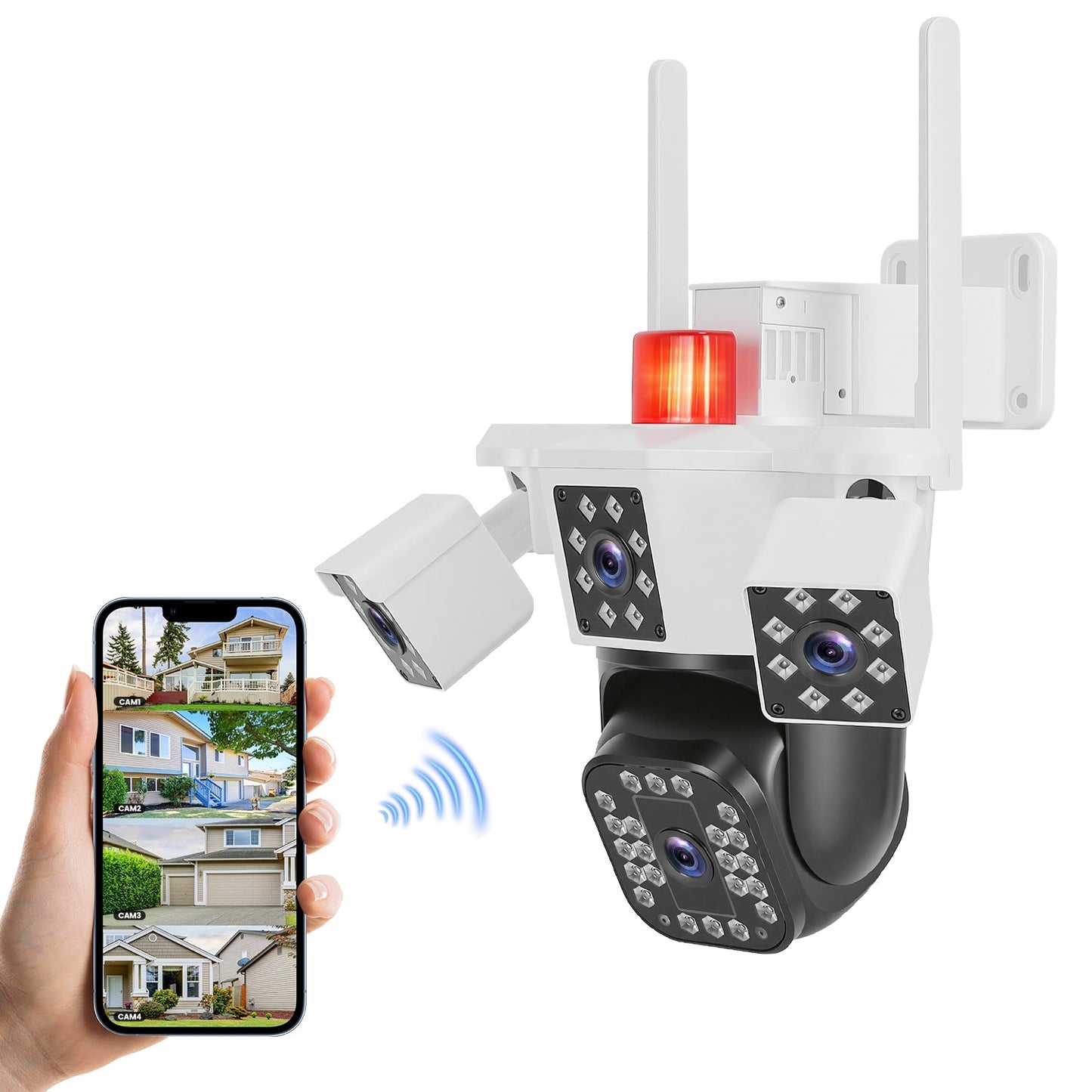 Cámara de vigilancia WiFi 4 lentes 1080P HD con visión nocturna