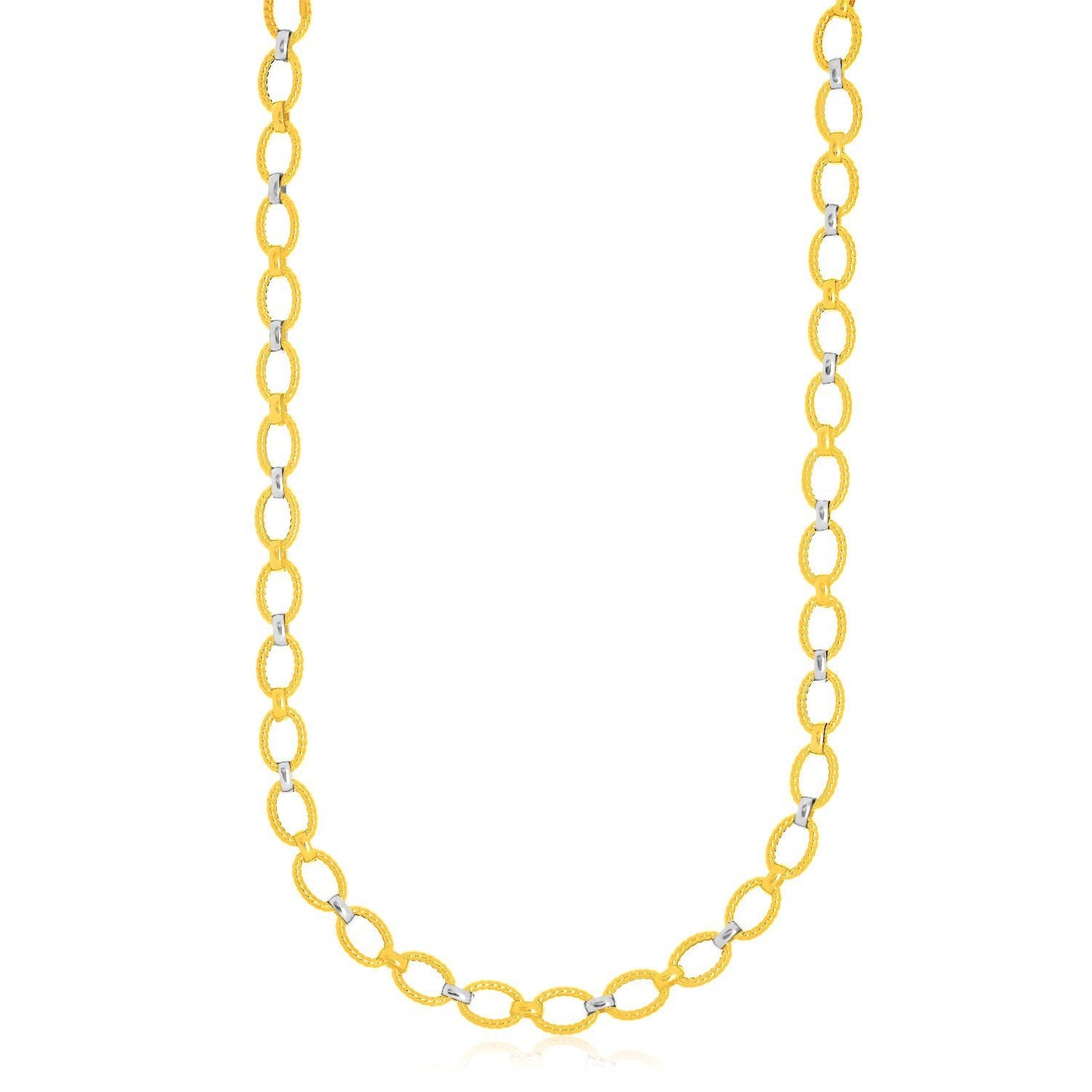 14k Two-Tone Gold Multi-Textured Oval Link Necklace