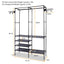 Freestanding Metal Garment Rack with Shelves and Hooks