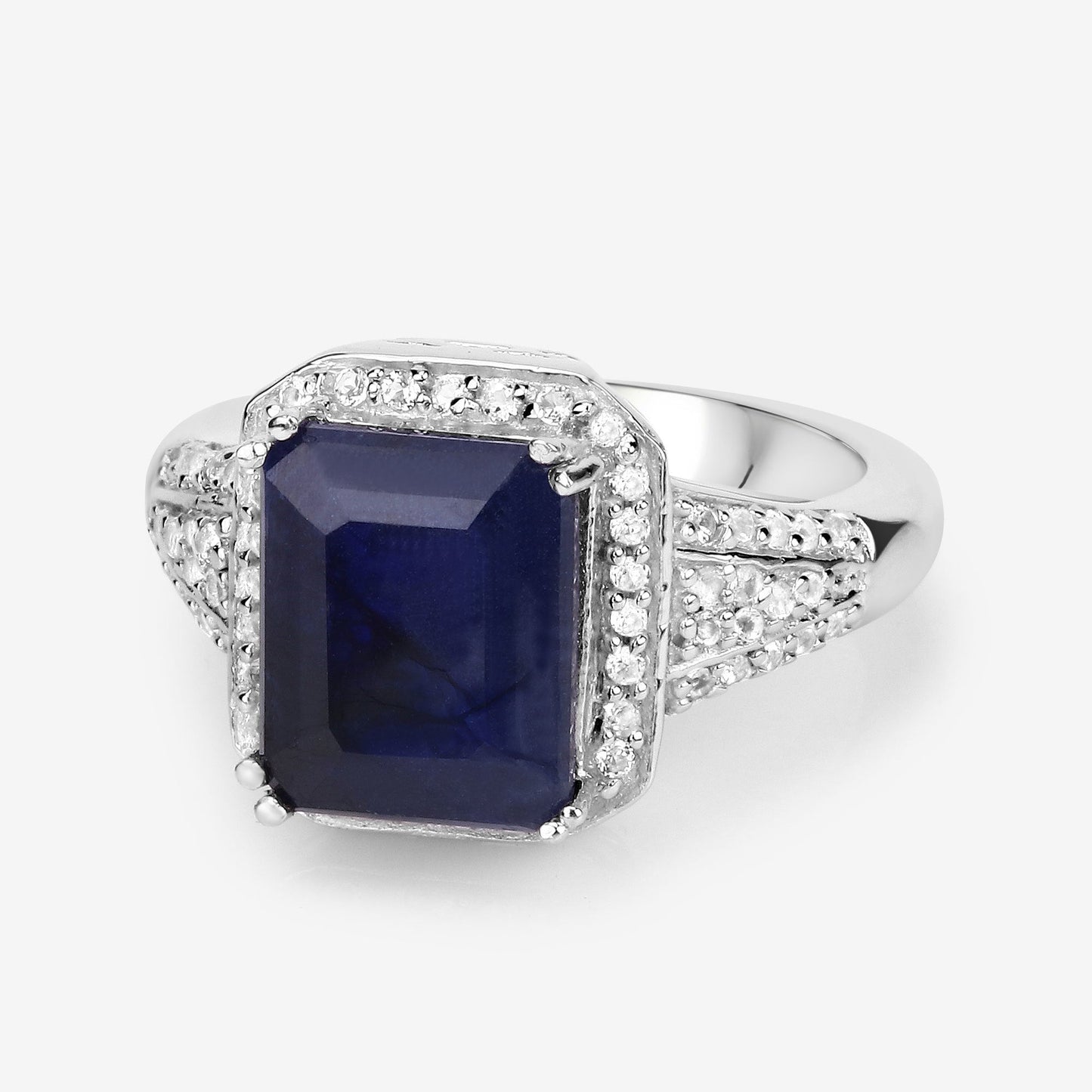 4.80 Carat Glass Filled Sapphire & White Topaz Sterling Silver Ring