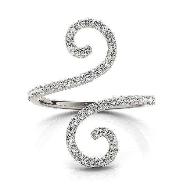 14k White Gold Diamond Open Flourish Style Engagement Ring