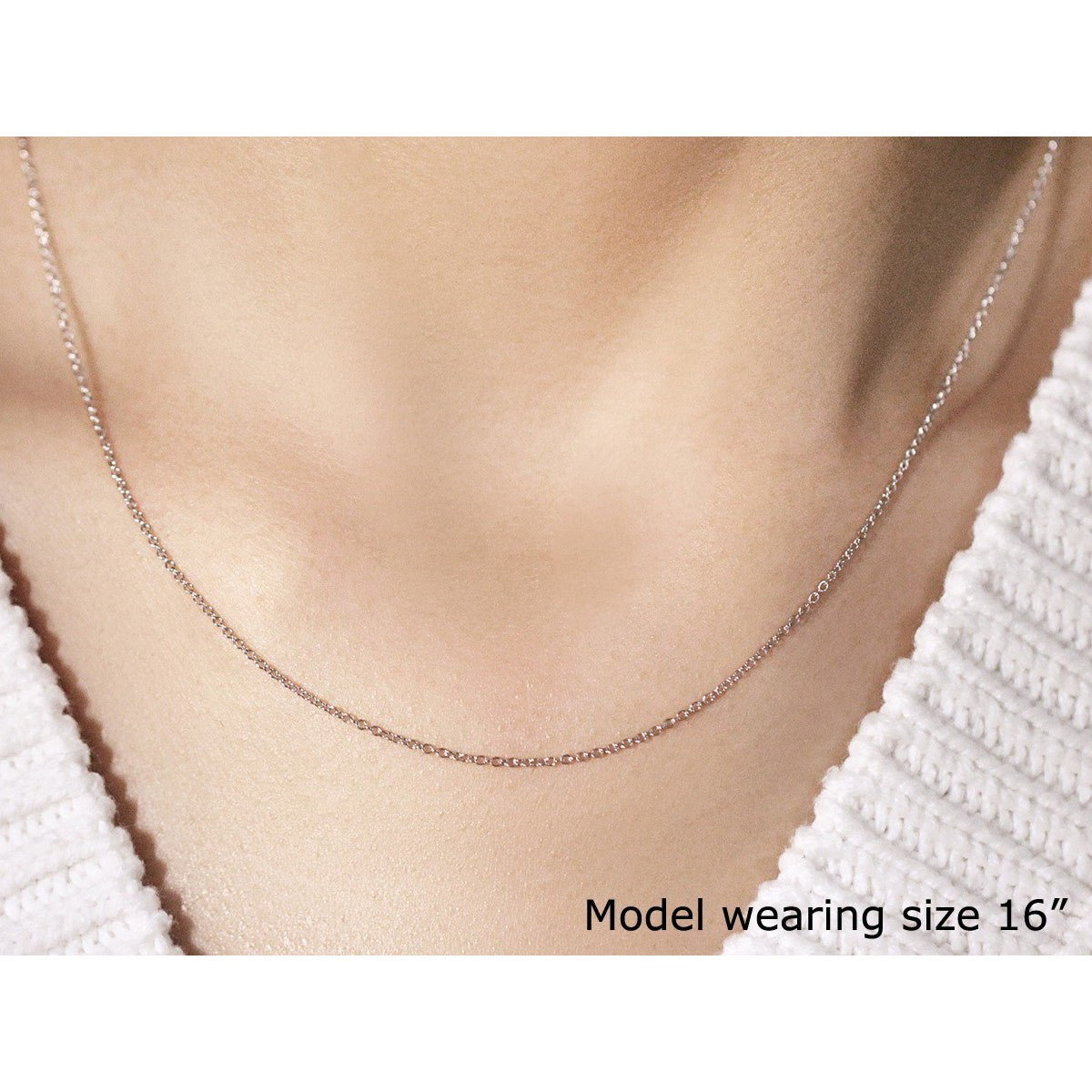 14k White Gold Round Cable Link Chain - 1.1mm