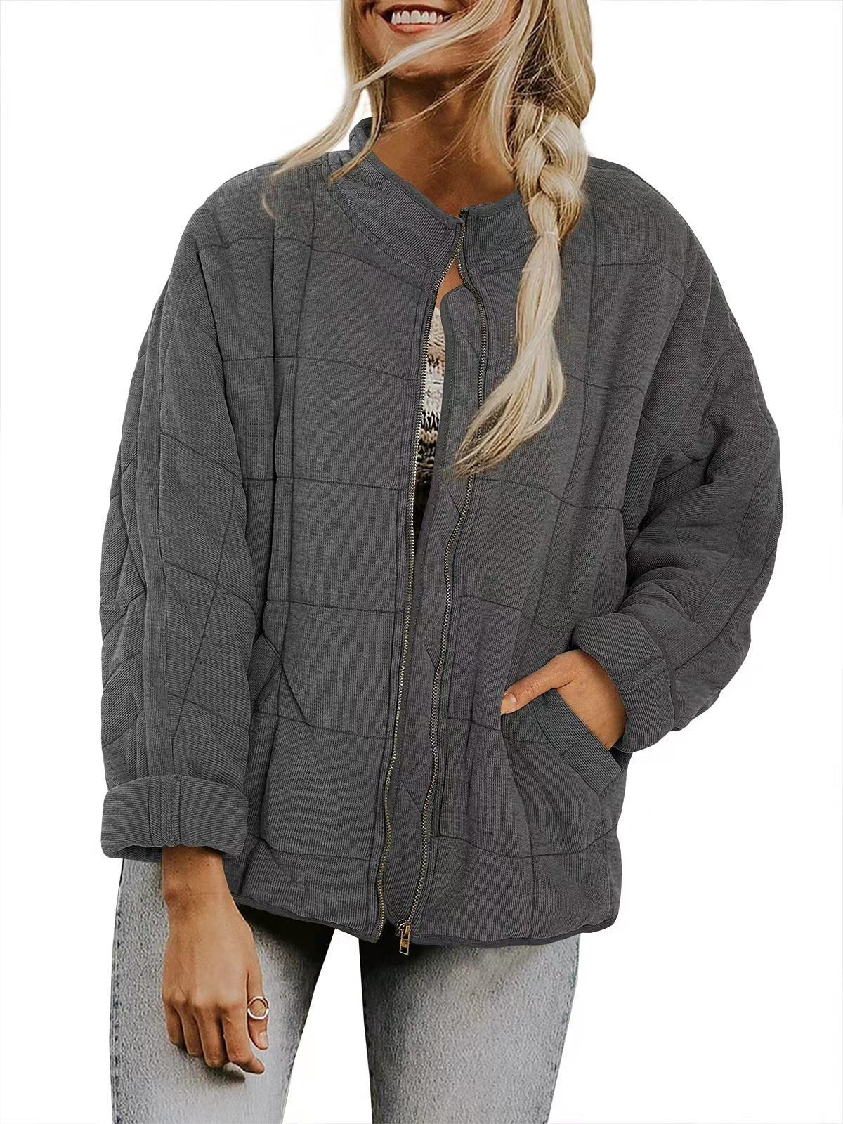 Veste d'hiver élégante à col montant zippée pour femmes