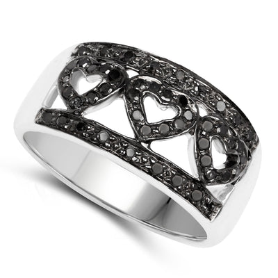 0.32 Carat Genuine Black Diamond Sterling Silver Engagement Ring