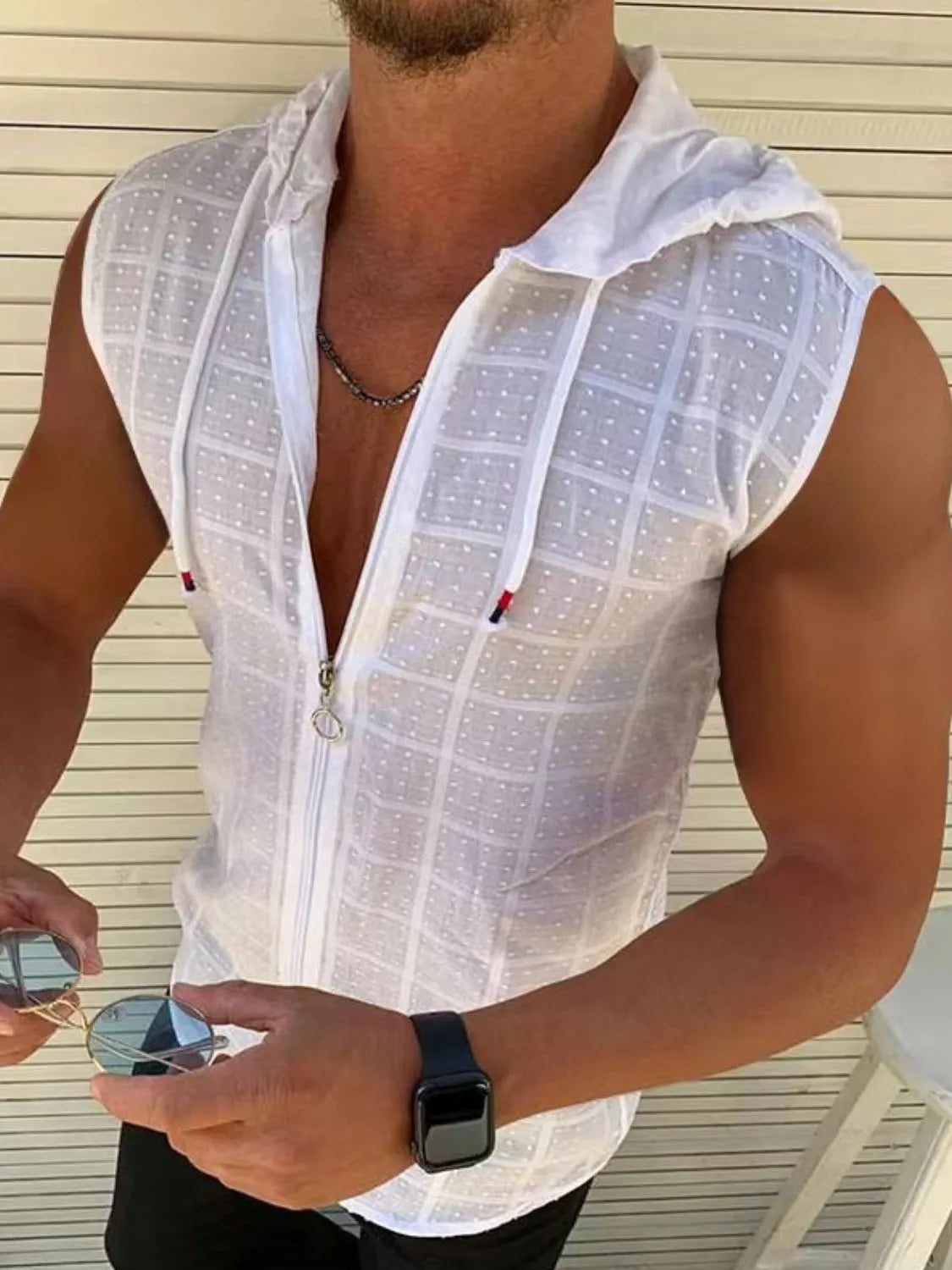 Men's Plus Size Sleeveless Zip Up Hoodie