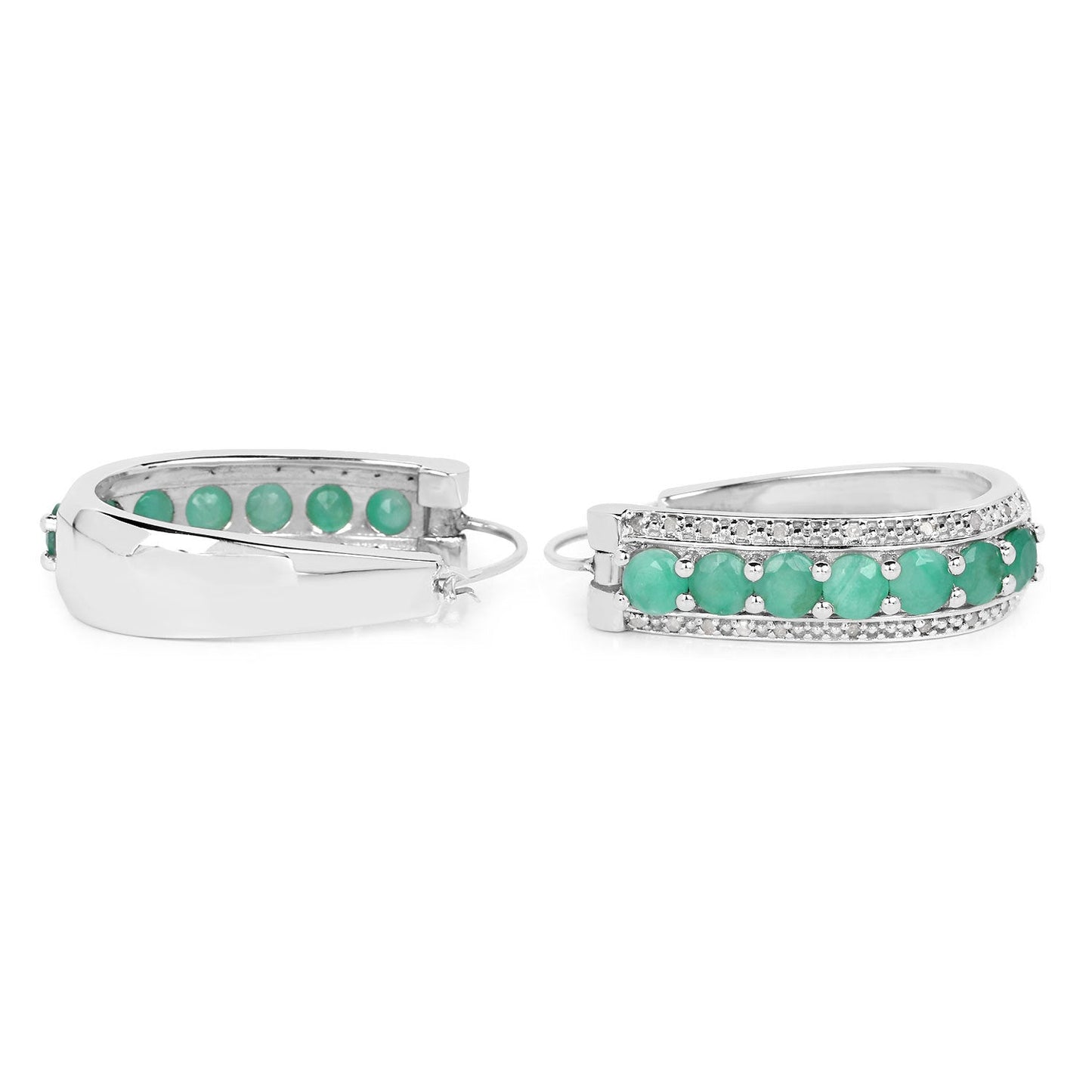 3.42 Carat Genuine Emerald and Diamond Sterling Silver Earrings