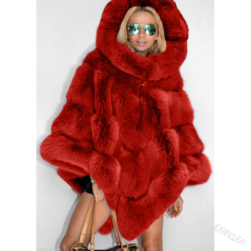 Elegant Hooded Faux Fur Patchwork Cape for Women