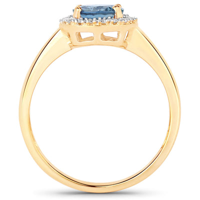 1.03 Carat Blue Sapphire and Diamond 14K Yellow Gold Engagement Ring