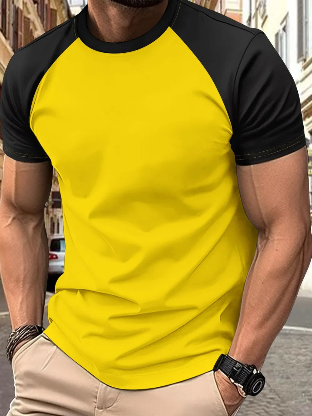 Men's Plus Size Round Neck Contrast T-Shirt