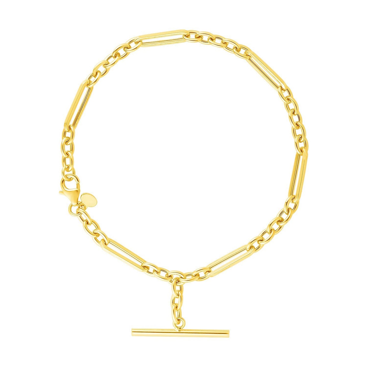 Pulsera de Cadena Alternante Ovalada y Redonda de Oro Amarillo de 14k