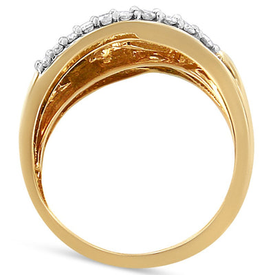 Anillo de cóctel de diamantes de oro amarillo y blanco de 10K - Talla 7