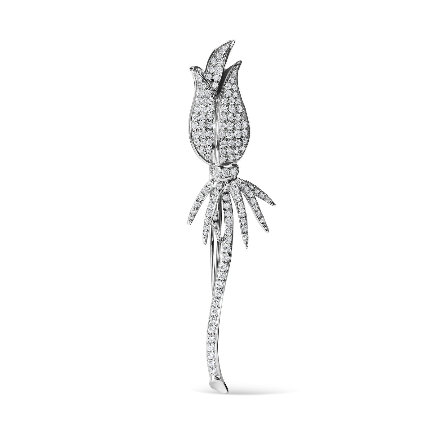 Broche de Tulipán de Diamantes en Oro Blanco de 18K