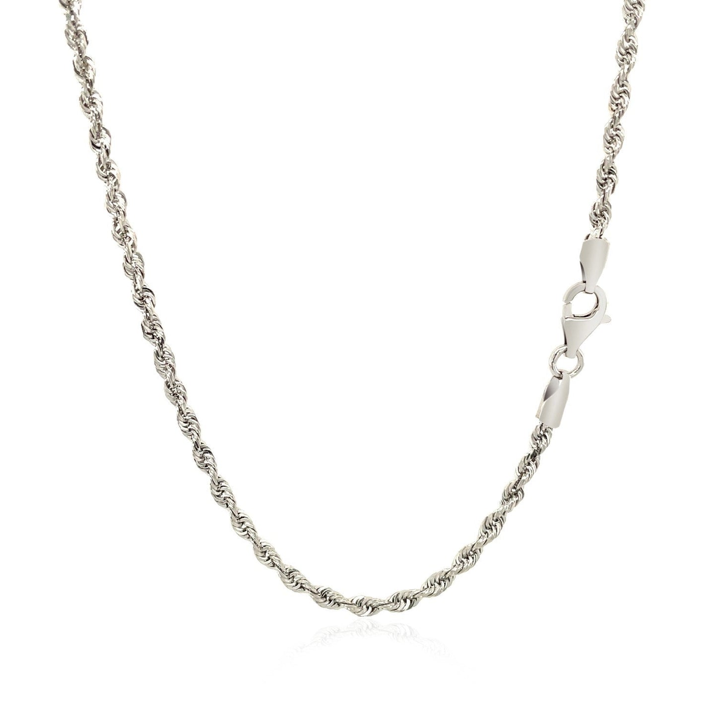 Cadena de cuerda de corte de diamante sólido de 14k y 2.5mm en oro blanco