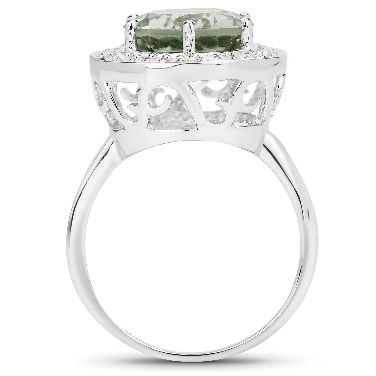 4.94 Carat Green Amethyst & White Topaz Sterling Silver Ring