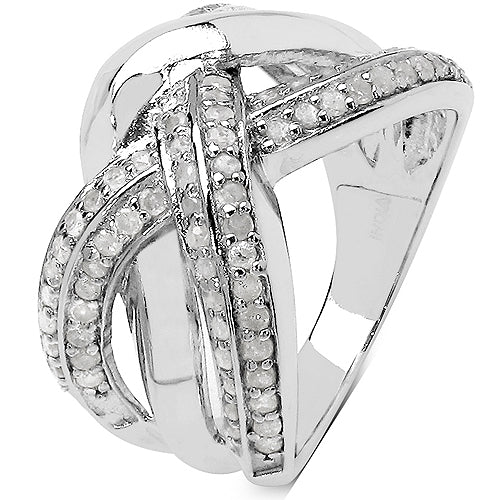 Anillo Cruzado de Diamante Blanco de 0.55 Quilates en Plata de Ley