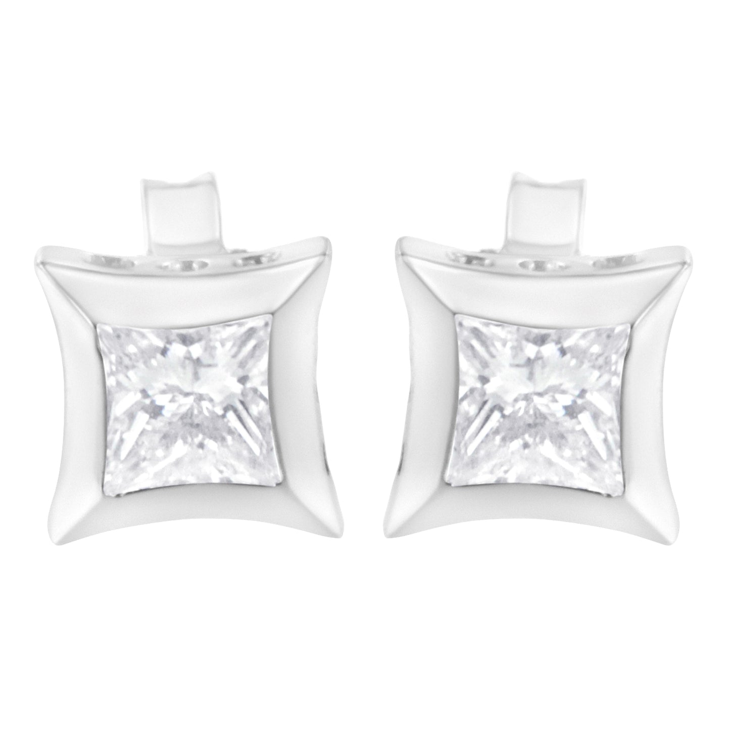 Boucles d'oreilles en diamant taille princesse en or blanc 10K avec sertissage invisible