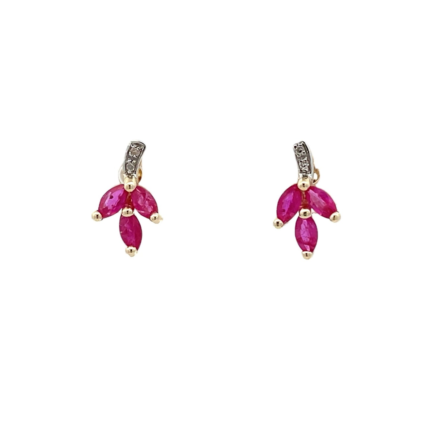 Natural Ruby and Diamond Earrings in 10KT Yellow Gold