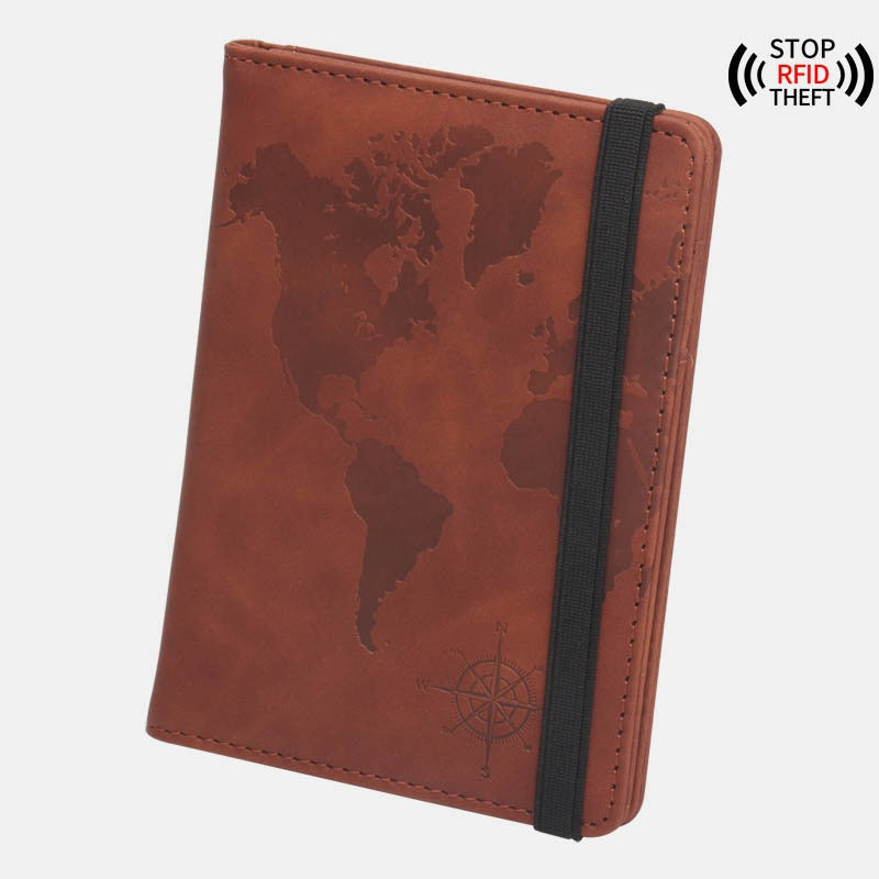 World Map Passport Case with Anti-Magnetic Features