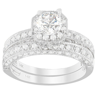 Anillo de Compromiso de Diamante Corte Redondo de 1 ct. TDW en Oro Blanco de 14K