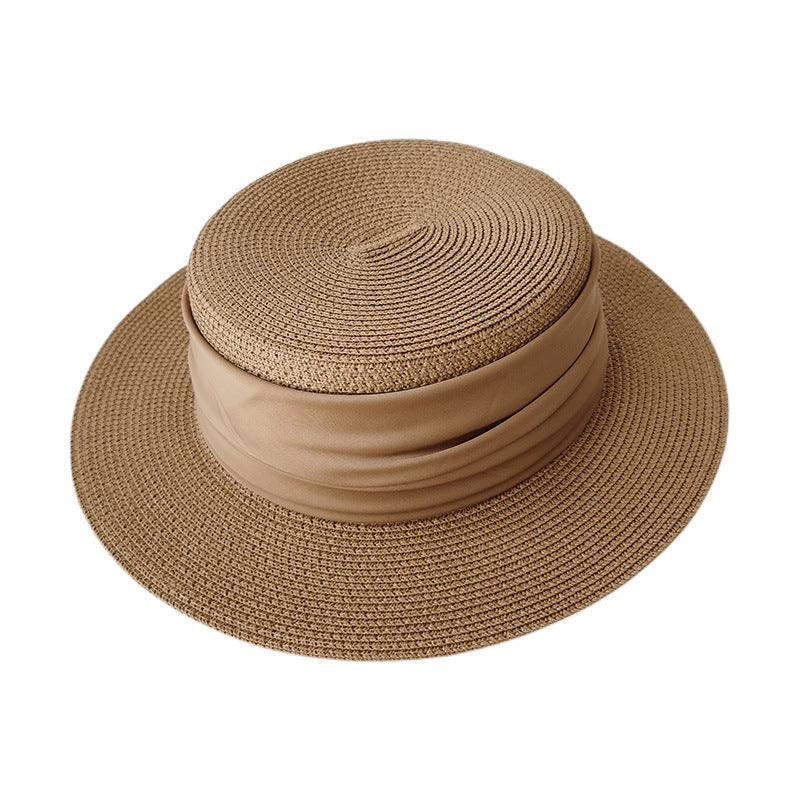 Flat Straw Hat - French Woven Top for Beach Vacations