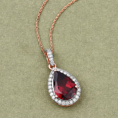 3.29 Carat Genuine Rhodolite and White Diamond Pendant in 14K Rose Gold