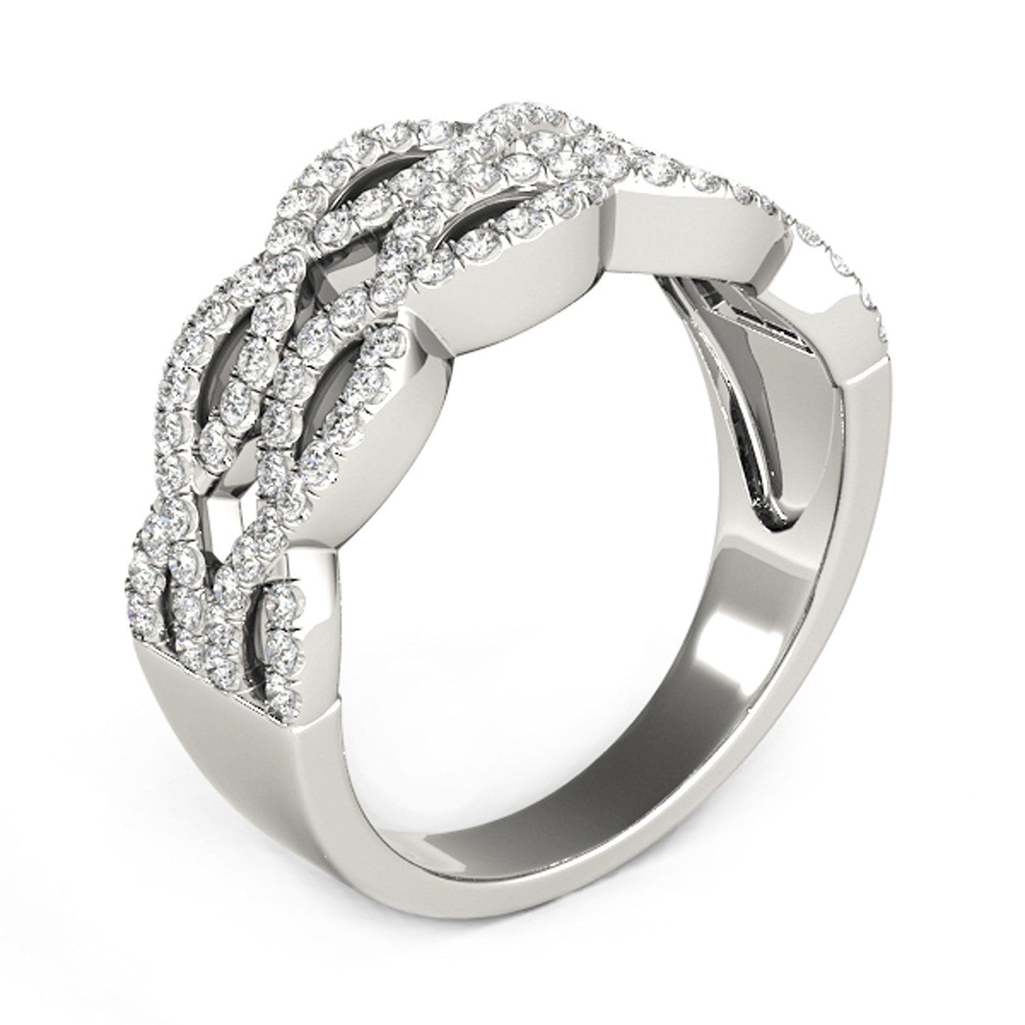 Anillo de Olas Dobles entrelazadas con Diamantes en Oro Blanco de 14k