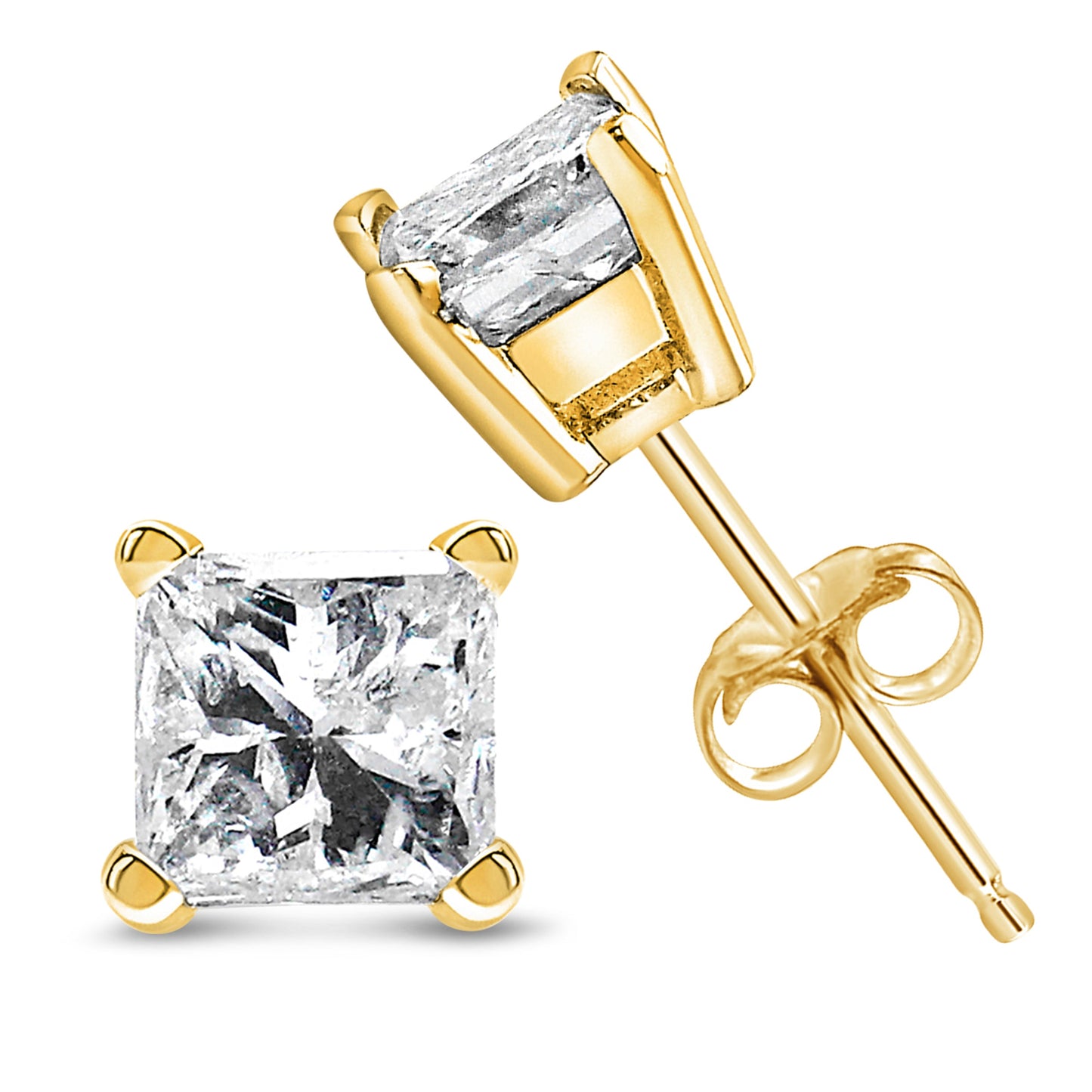 Boucles d'oreilles en diamant certifiées AGS en or jaune 14k 1/4 Cttw