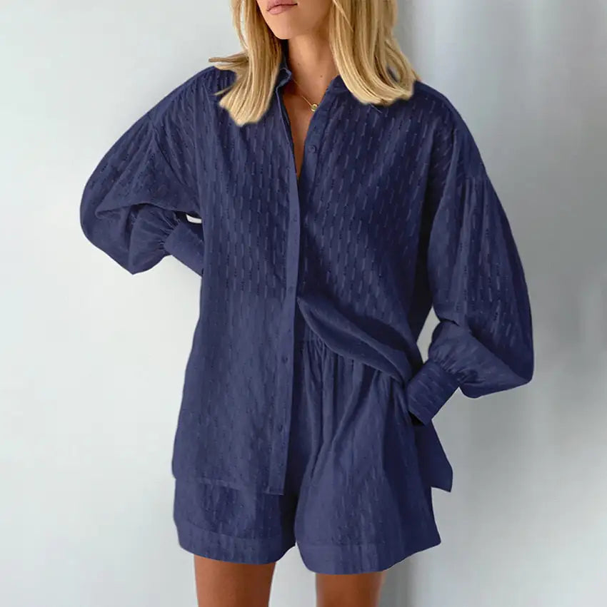 Lantern Sleeve Loose Shirt and Shorts Set
